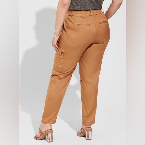 Torrid Relaxed Taper Studio Linen Blend High Rise Cargo Tobacco Brown Pants 16T - Picture 2 of 16